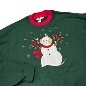 Country Store Green Snowman Christmas Sweatshirt Women's Size L Long Sleeve